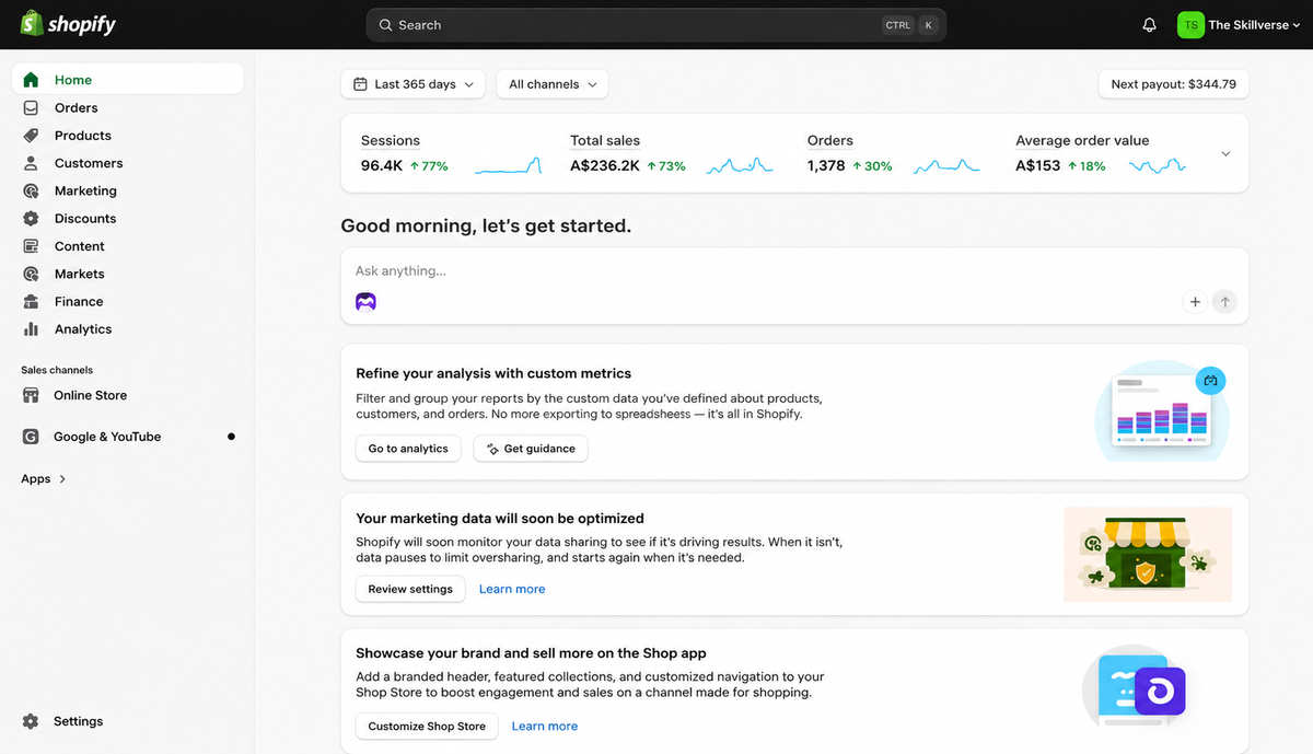 Shopify dashboard preview